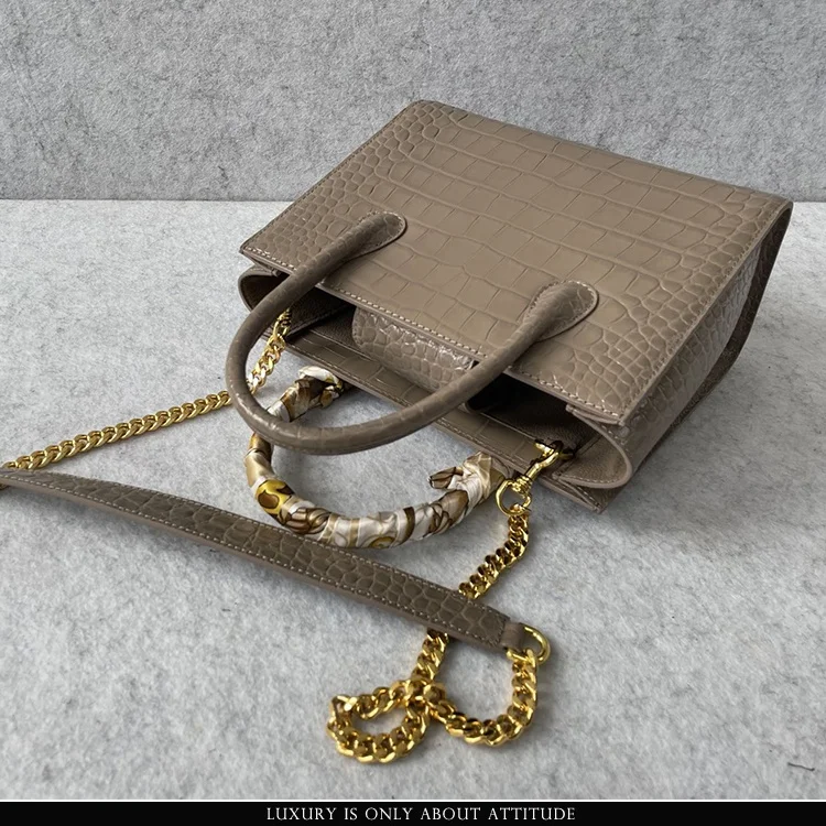 Luxury box doctor style leather bag, designer high quality italian genuine embossed crocodile leather women tote handbag