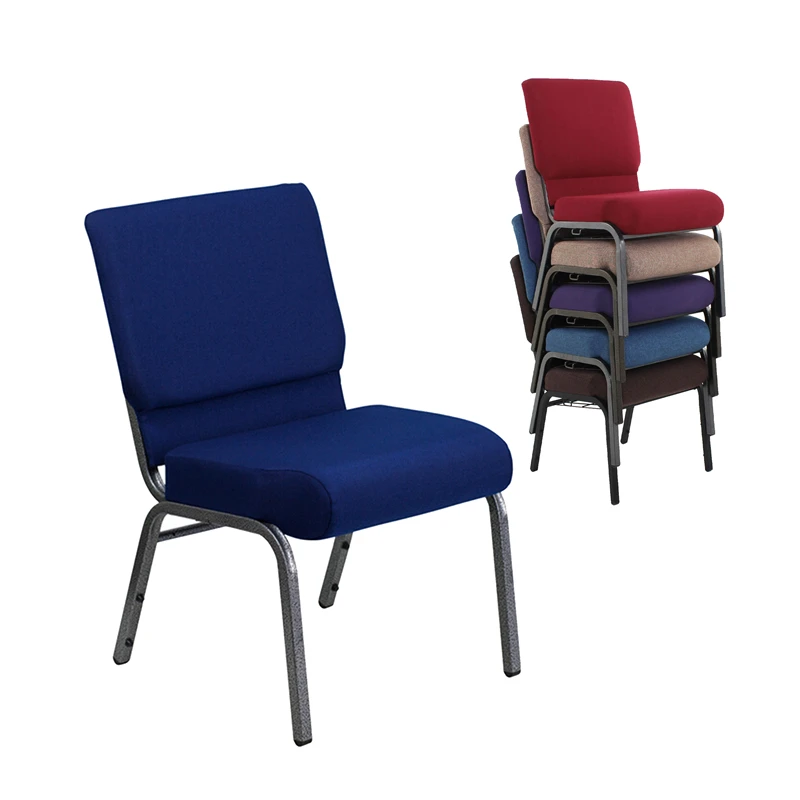 Wholesale High Quality Metal Comfortable Padded Cushion Theater Furniture Used Blue Church Chairs With Book Rack For Church