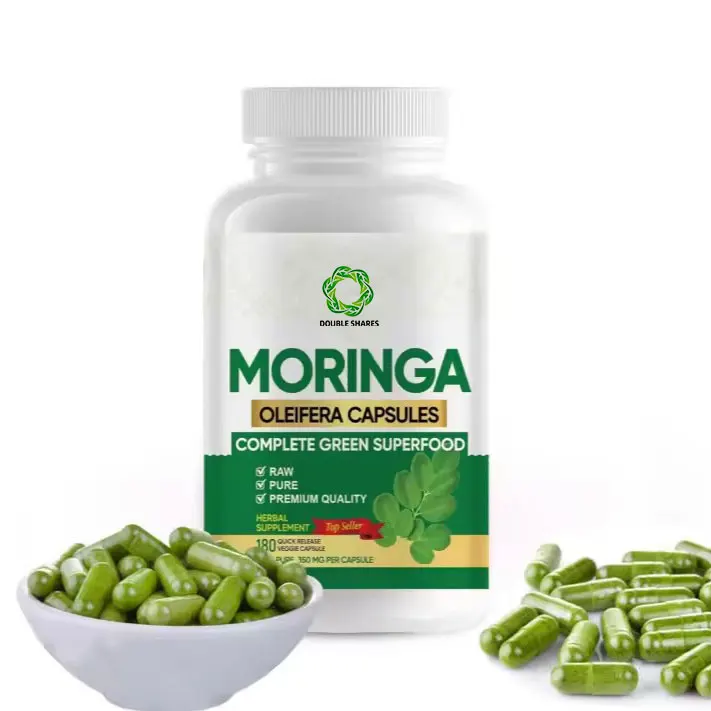 OEM Vegan Friendly Organic Moringa Oleifera Capsules Herbal Supplement Complete Green Superfood Traditional Herb Health Food