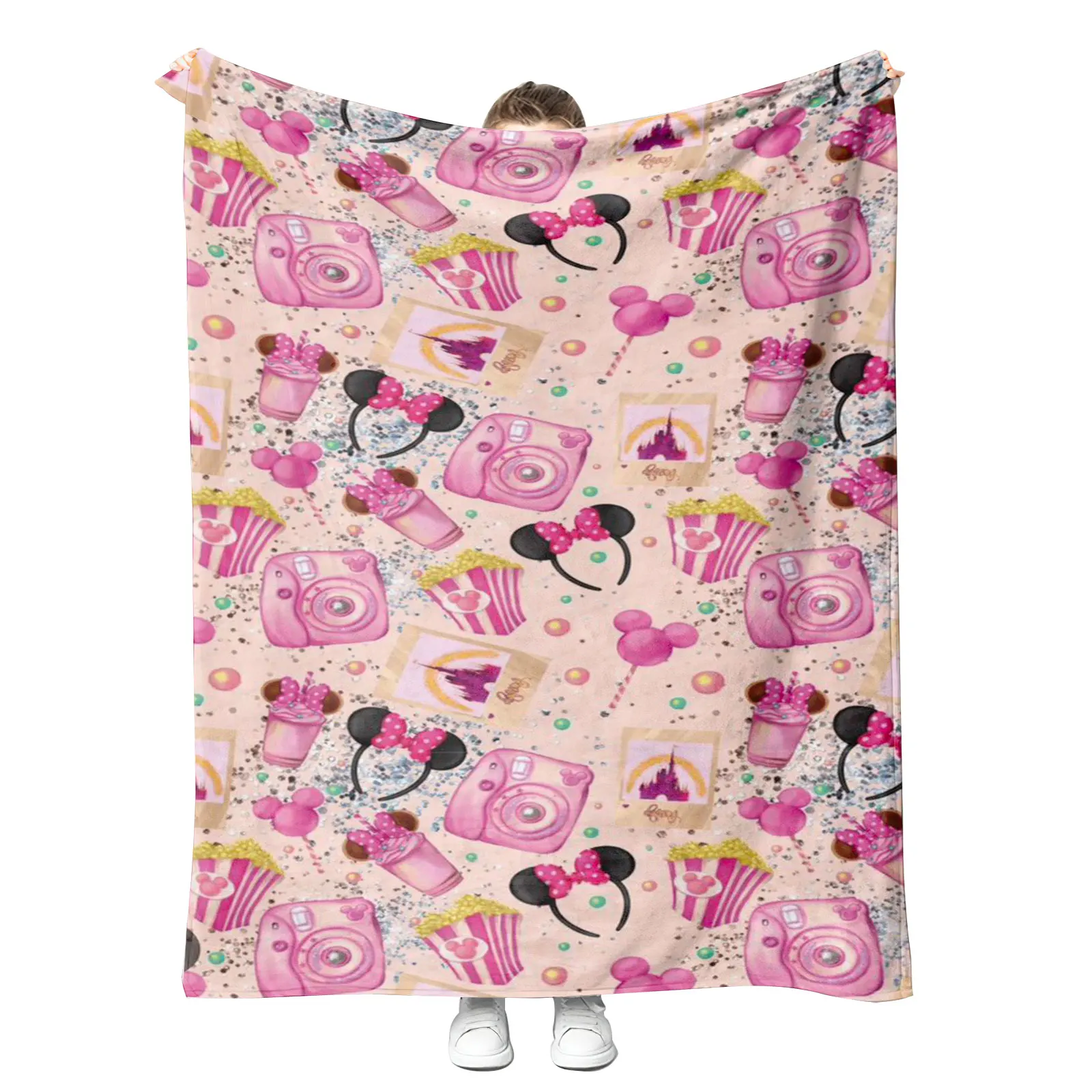 2024 Newest Design Custom Christmas Cartoon minkcy mouse head Printed Fleece Plush Blanket Xmas Holiday Theme Throw Blanket