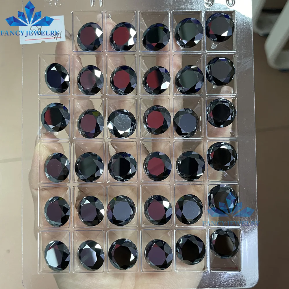 Factory Price  6.5mm 1.0 Carat Round Shape VVS Clarity Color Synthetic Moissanite Diamond Black Color Stone
