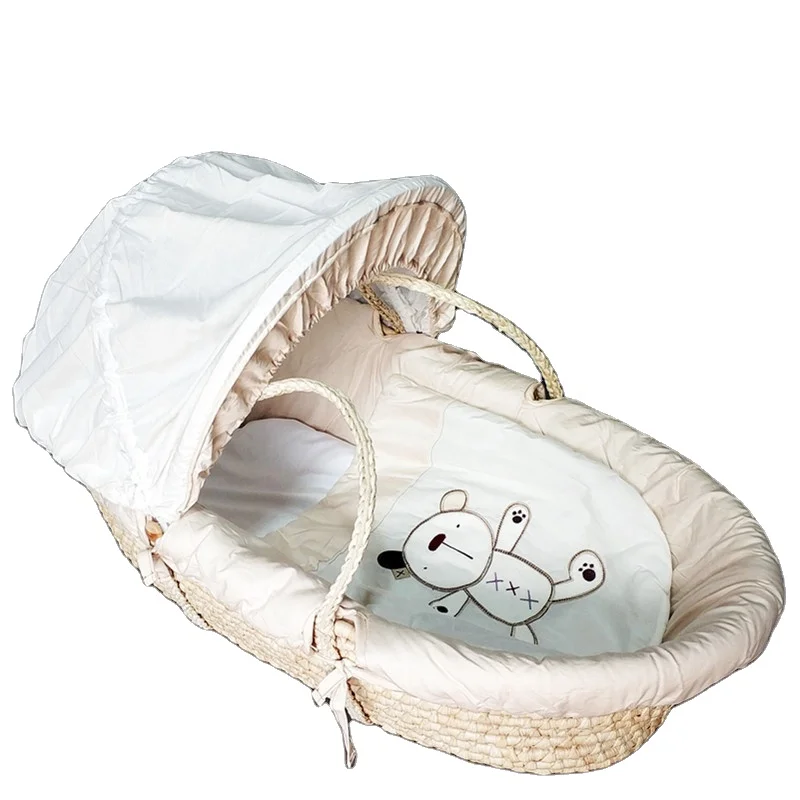 wholesale baby Natural corn husk weave thicker mattress oval Moses basket