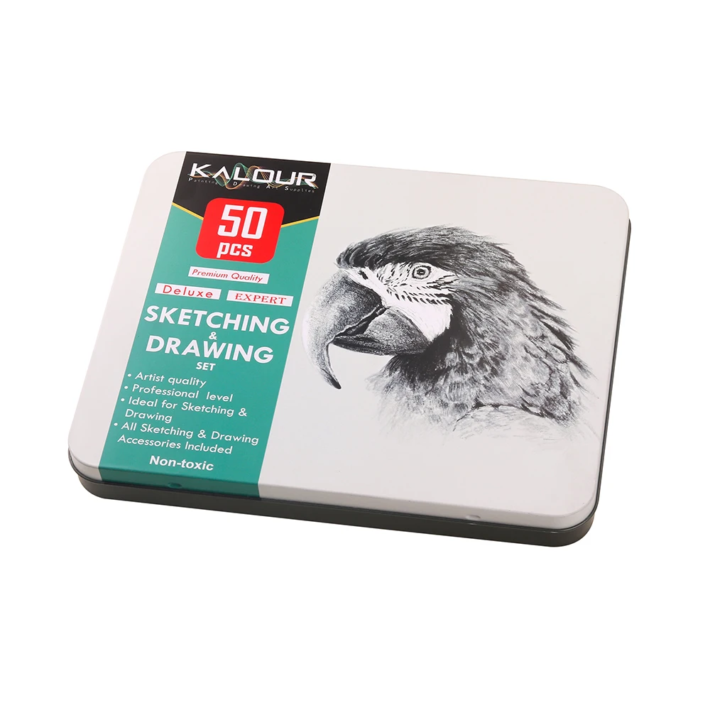 New Product Hot Sale 52pcs Sketching and Charcoal Pencil Drawing Set in Tin Box with 2 Sketch Pad