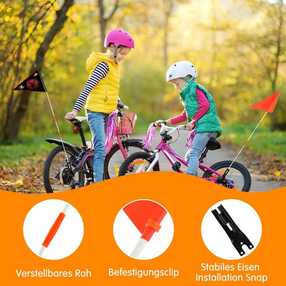 Custom Logo Adjustable Height Go Kart Bicycle Trailer Flag with Fiberglass Pole Waterproof Safety Flags For Outdoor Drive Banner