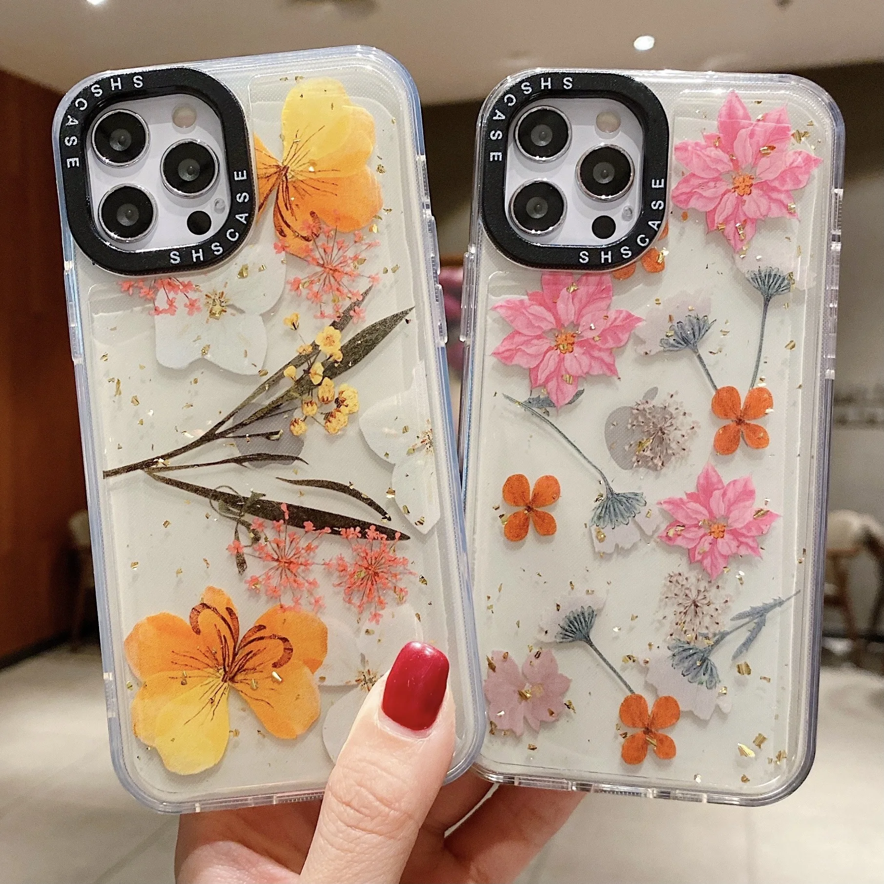 Transparent Photo Frame Protection 2.0mm Simulation Flower Epoxy Phone Case For Iphone 13 12 11