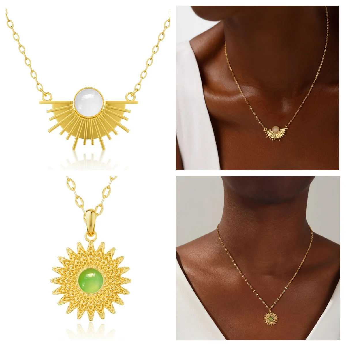 Minimalist Non Tarnish 18k Gold Plated Jewelry Hypoallergenic Double Layer 925 Silver Zircon Moon Sun Flower Necklace for Women