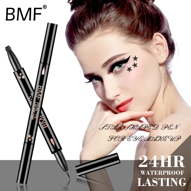 Private Label Double  star Head Eyeliner  Waterproof Long Lasting Liquid 2 in 1 Stamp Eyeliner