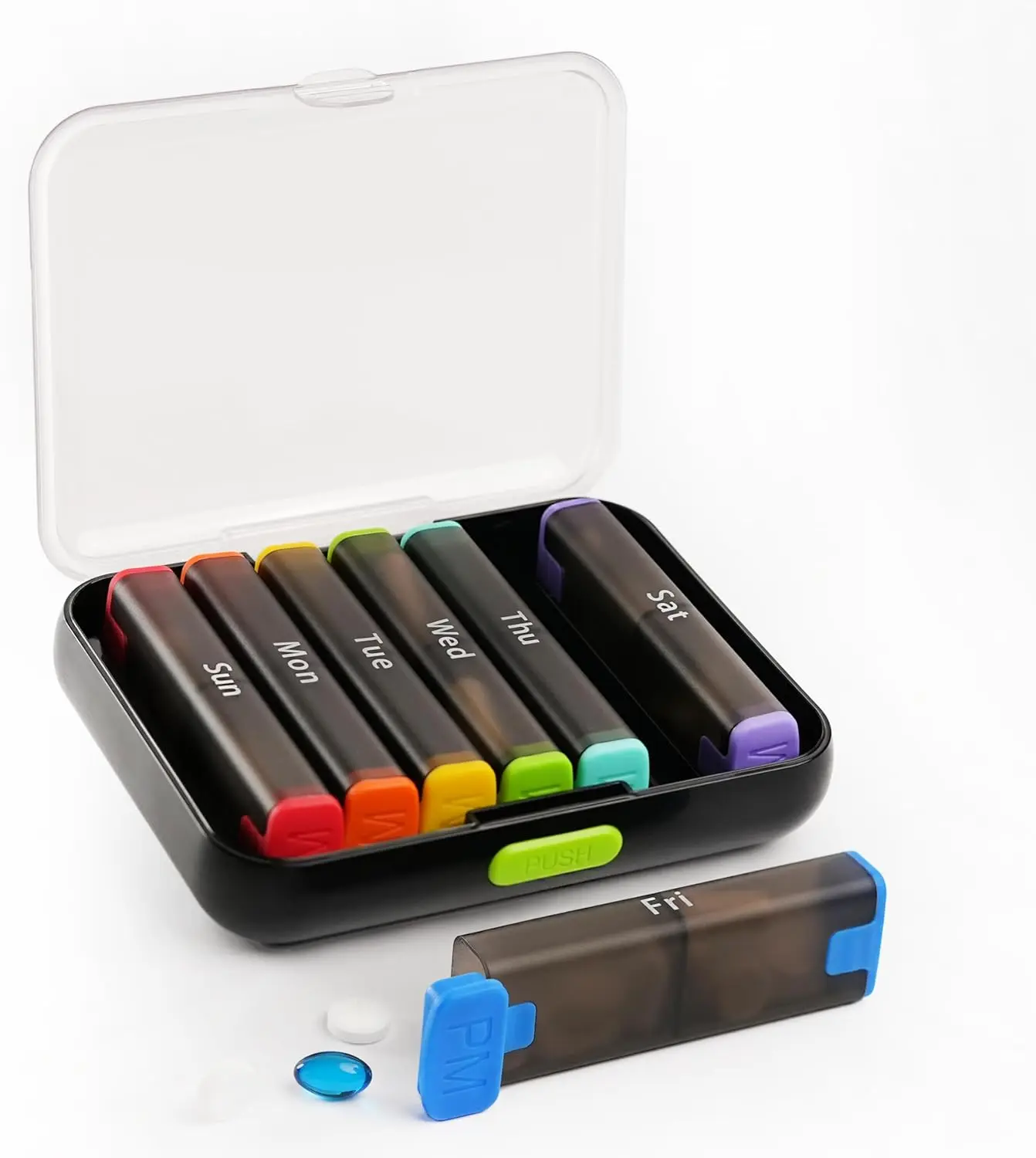 custom plastic pocket size pill box Weekly Pill Organizer 2 Times a Day Travel Medicine Organizer Rainbow Color Pill Dispenser