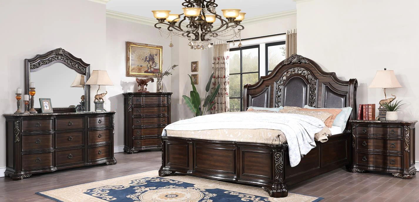 Goodwin Wholesale Hot Sell Solid Wooden Classic Furniture Bedroom Set King Size Bed Queen Size Bed GLD09