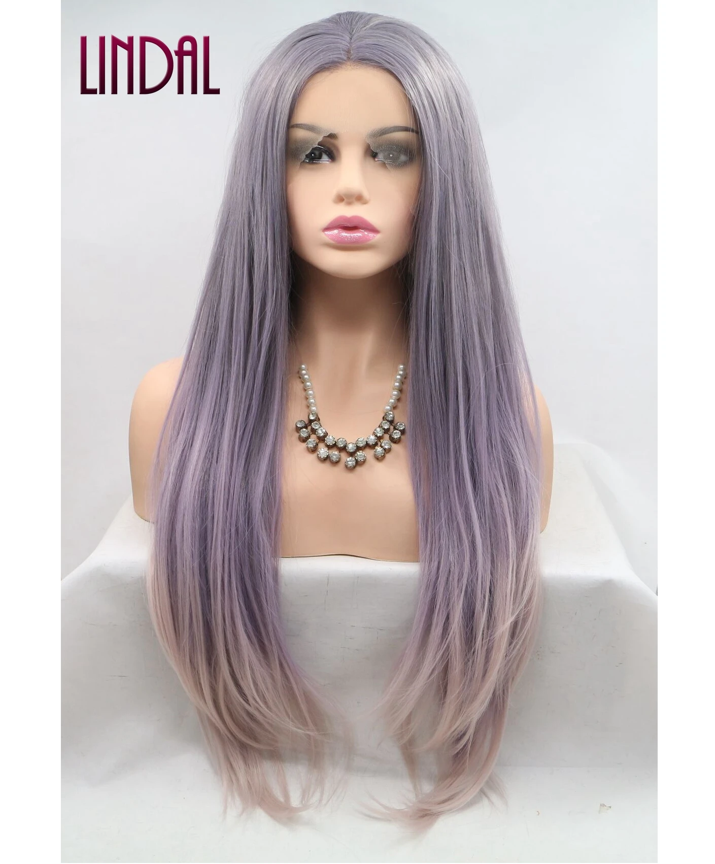 LINDAL Synthetic Lace Front Wigs Purple Long Straight Lace Front Wig Light Purple Ombre Color Free Part Lace Wig Natural Hair