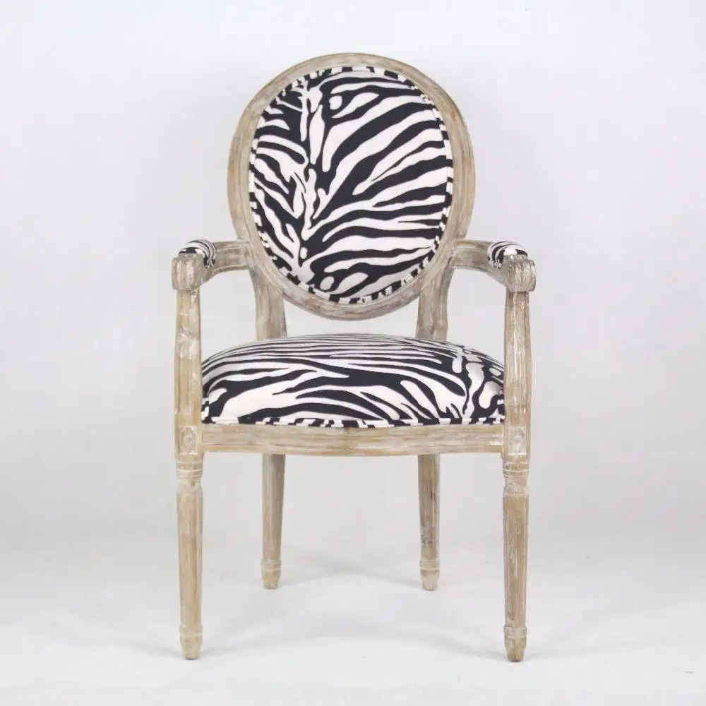 Modern Upholstered Striped Printed Black and White Chairs Wood Retro Style Fabric Luxury Dining Room Chairs