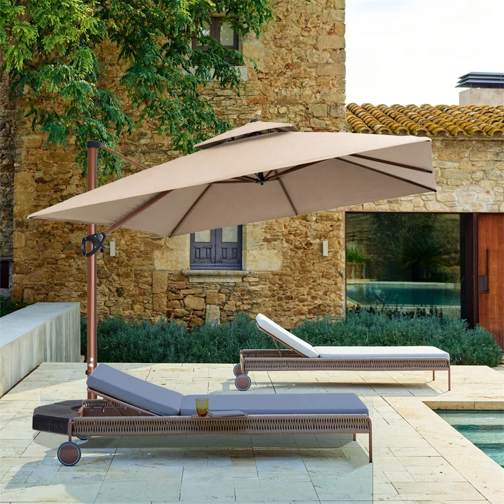 
Square Beach Umbrella Canopy Double UV Coating Water Resistant Patio Offset Cantilever Pool Side Umbrella 