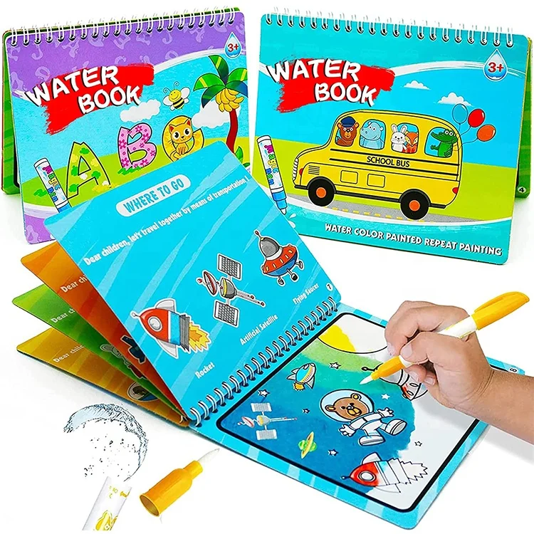 Educational magical watercolor drawing booklet and kids water full coloring painting reusable book set