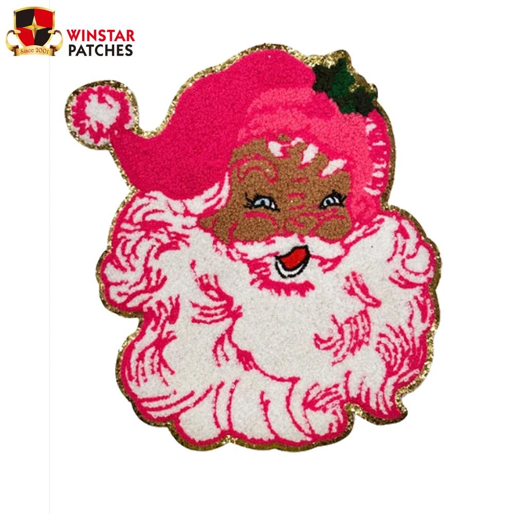 Holiday patch custom Wholesale christmas santa baby Large chenille sequin Embroidery Iron On Patches for Clothing Clothes