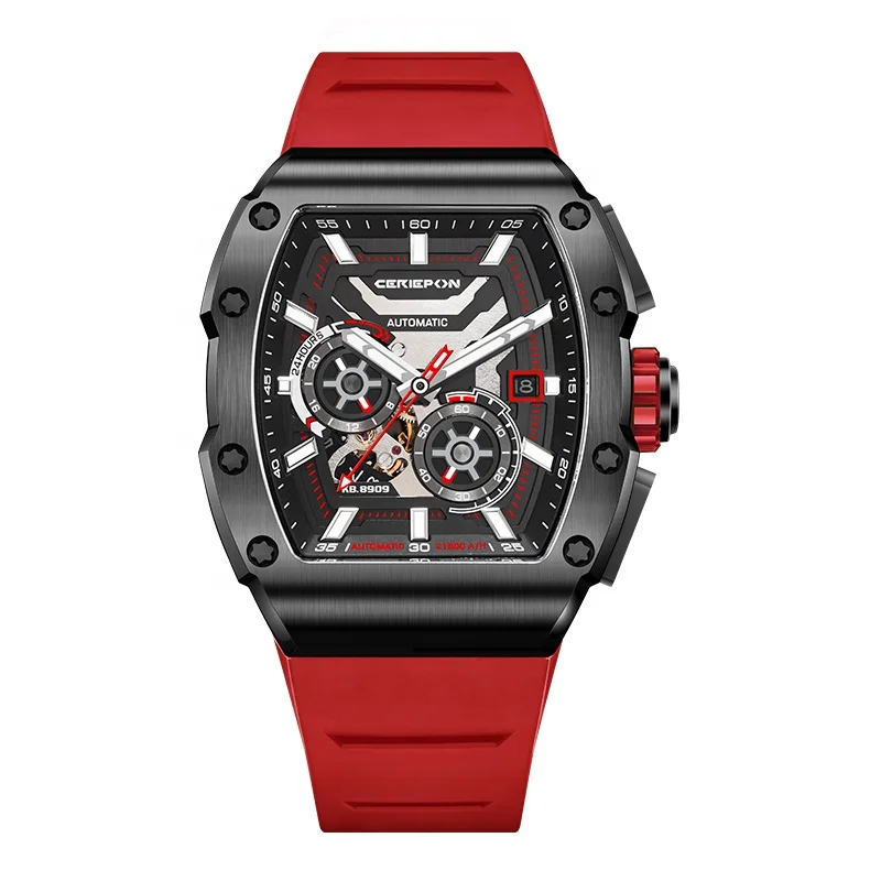 Ready To Ship watch Skeleton 24 Hours Automatic mechanical Red Skeleton Boys Stainless Steel mechanical watches for men wrist