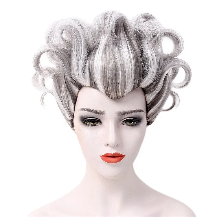 New Style Fun Costumes Wigs Deluxe Wicked Sea Witch Grey Wavy Short Synthetic Party Cosplay Wig For Women