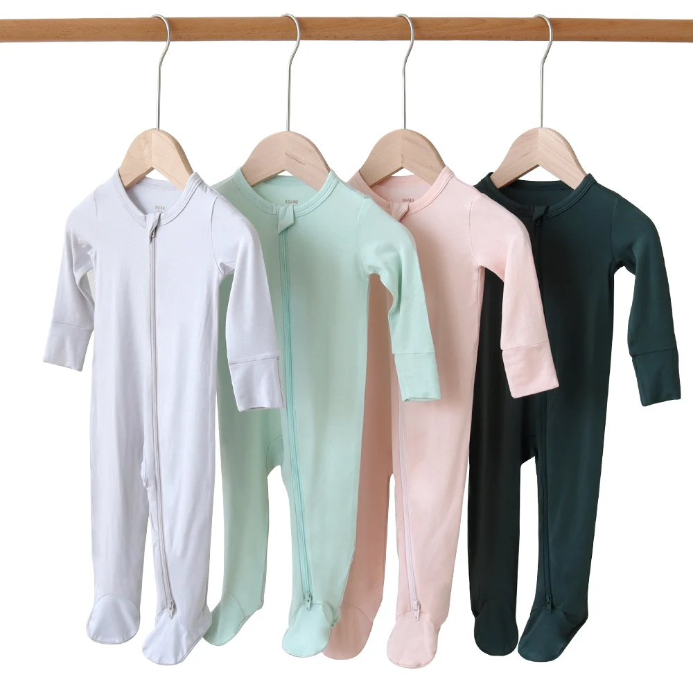 Новинка; Лидер продаж; По индивидуальному заказу; Одежда; Детская одежда с длинным рукавом 97% бамбуковое волокно 3% спандекс Для Новорожденных onesie пустой на молнии Детский