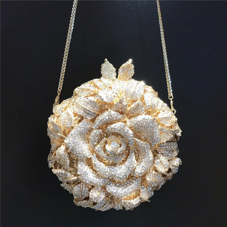Custom diamond flower shape clutch bridal purse luxury crystal wedding evening handbags