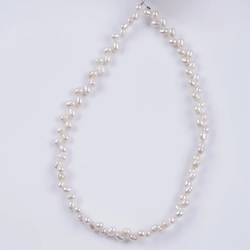Top Drill Hole 5-6mm AA White Color Natural Loose Beads Real Fresh Water Rice Pearl Strand for jewelry making