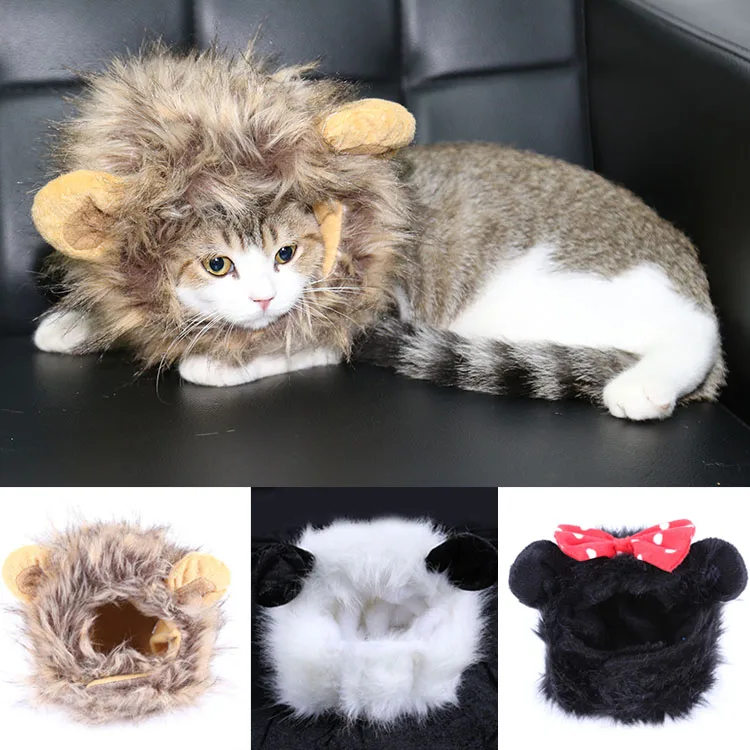 4 style available Costume pet hat hair funny cat dog lion mane costume pet wig