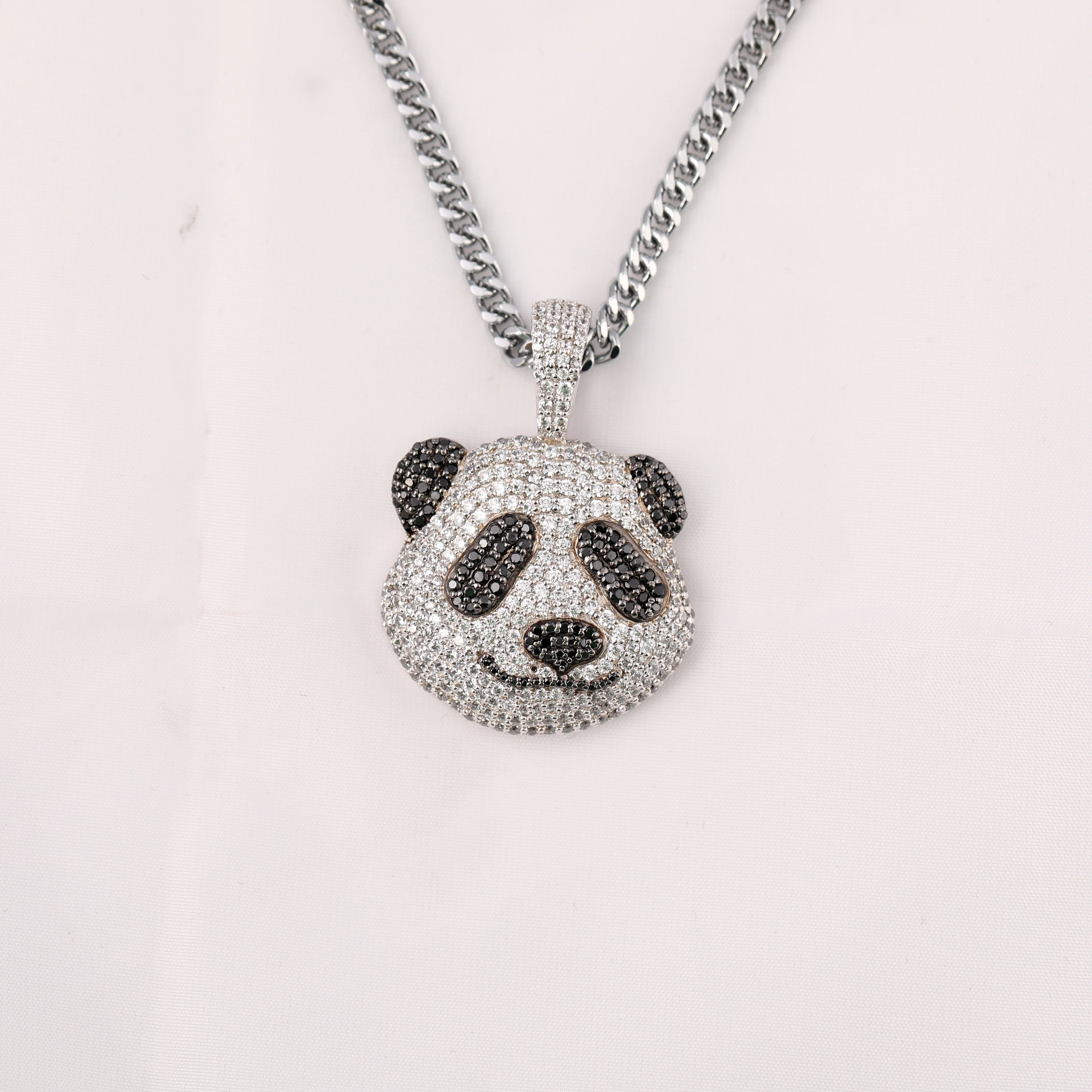 Panda Shaped Customized Lab Grown Diamond Pendant, White Gold Full Iced Out Lab Created Pendant Gift For Him
