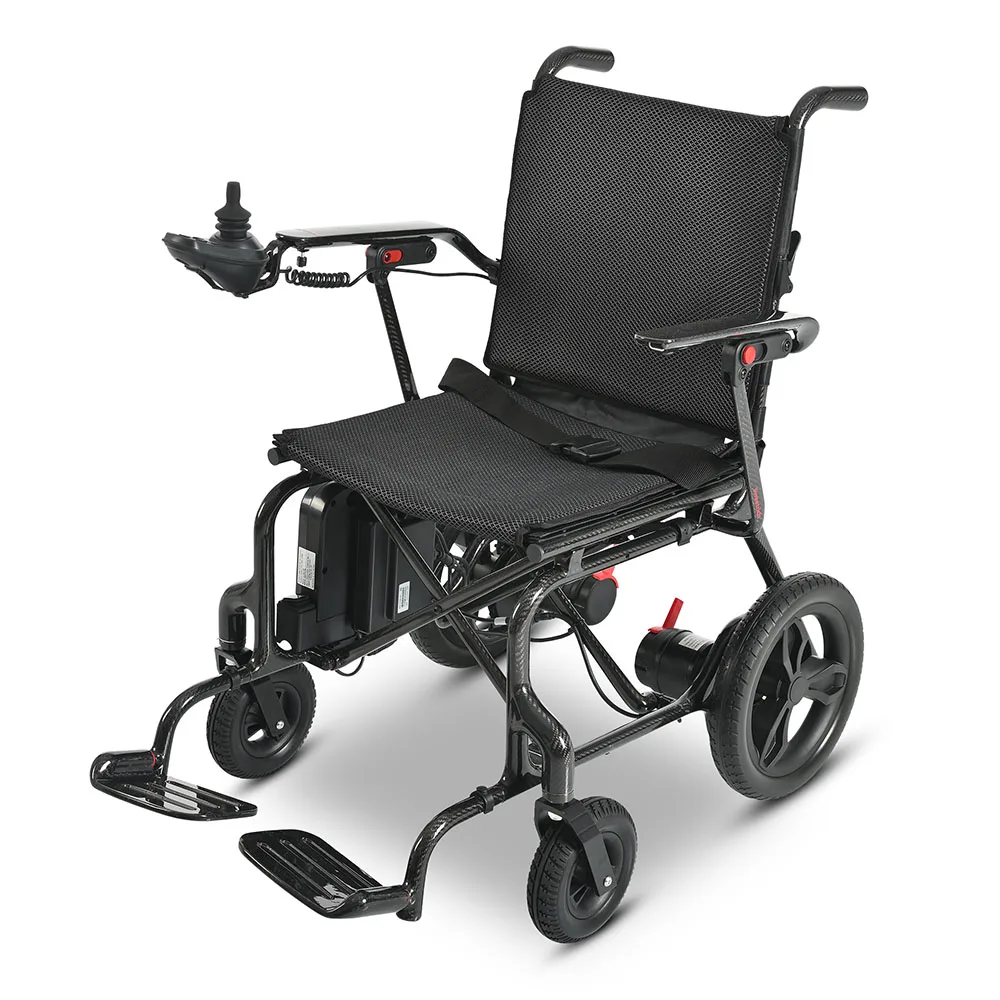 Легкая складная электрическая инвалидная коляска для инвалидов, Легко складывающаяся пожилая инвалидная коляска из углеродного волокна