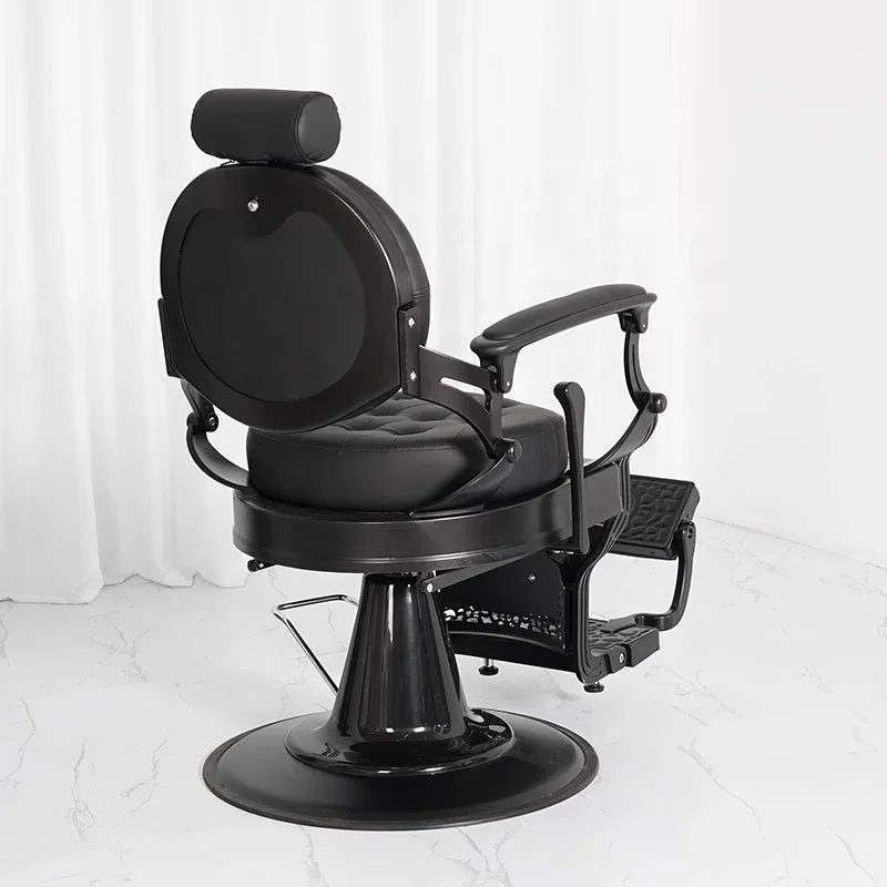 Antique classics black leather heavy duty rotating styling chair luxury retro barber chair with reclining
