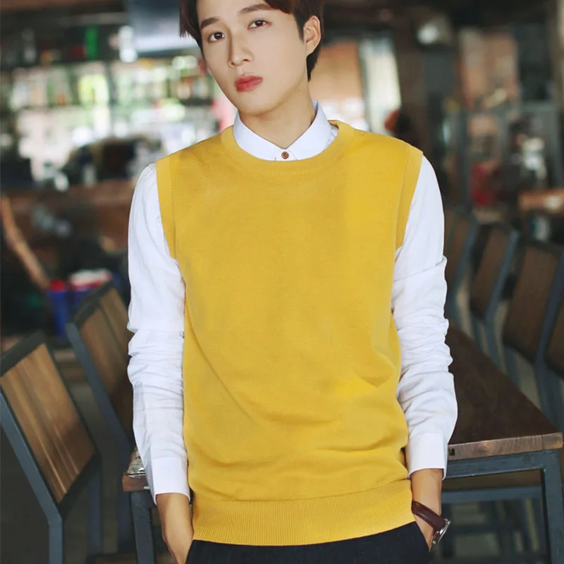 2021 Wholesale Spring Fall Fashion Crew Neck Sleeveless Pure Color Knitted Sweaters Cotton Vests For Men  From Factory