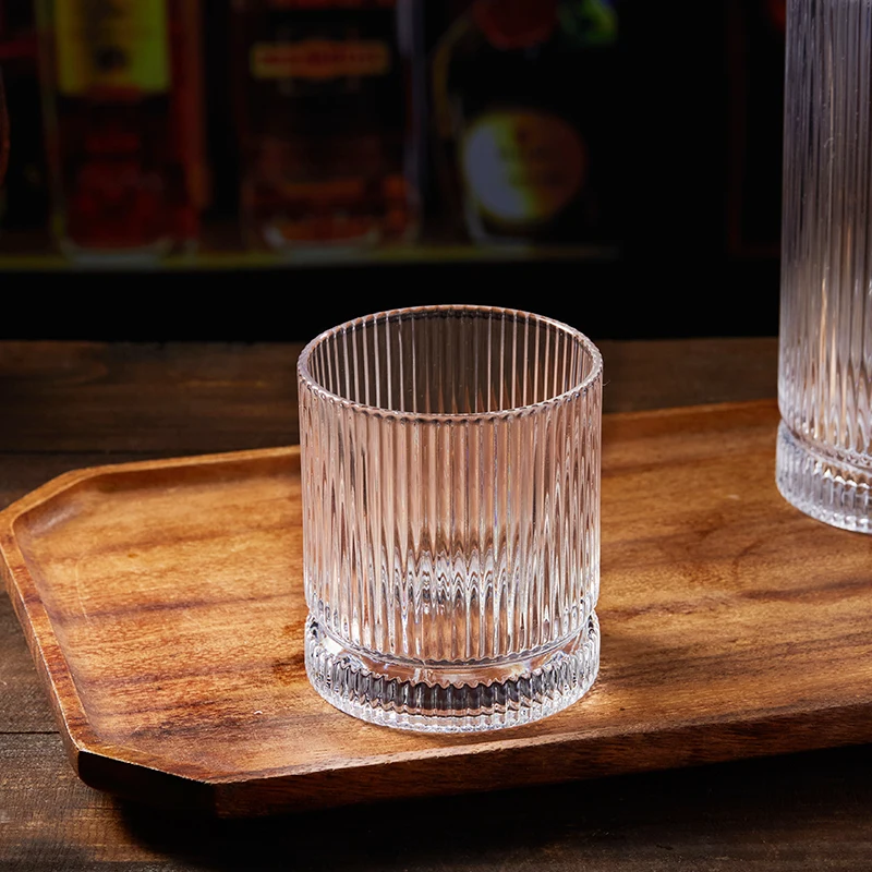 Hot Sale Hand Blown Ribbed Cocktail Champagne Coffee Mug and Tea Cup Creative Glass Drinkware for Home and Parties