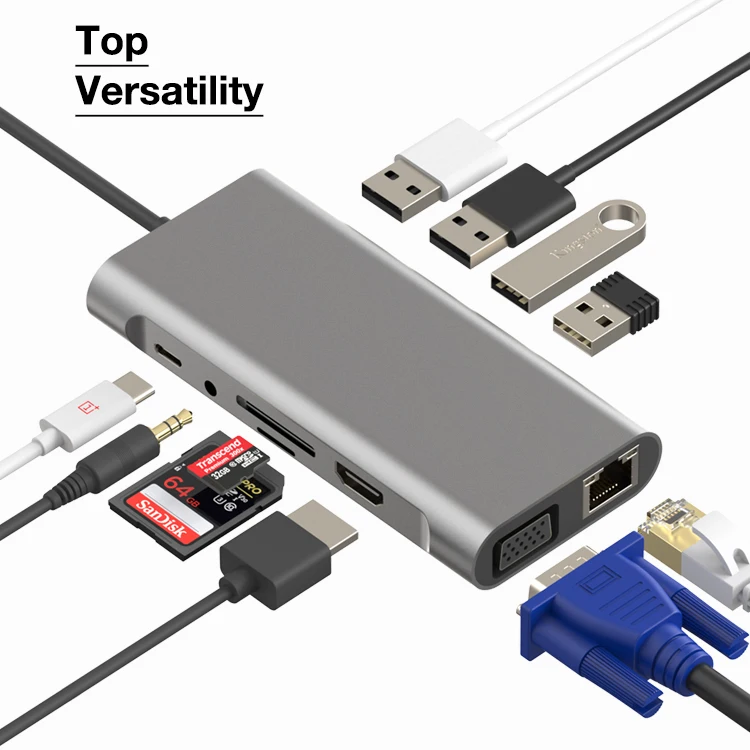 Hot selling 11 in 1 USB C Hub Ethernet Dual USB 3.1 Ports SD TF Card Reader Type C Hub USB Hub Adapter