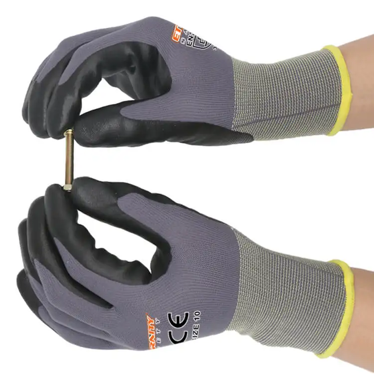 ENTE SAFETY Top quality Custom 15 Gauge Nylon Spandex Nitrile Foam Coated Assembly Safety Protective Work Gloves