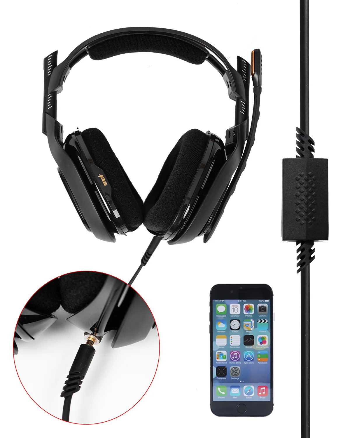 Headset Inline Cable for ASTRO A40 Gaming headset to Xbox One controller or PS4 audio chat talkback