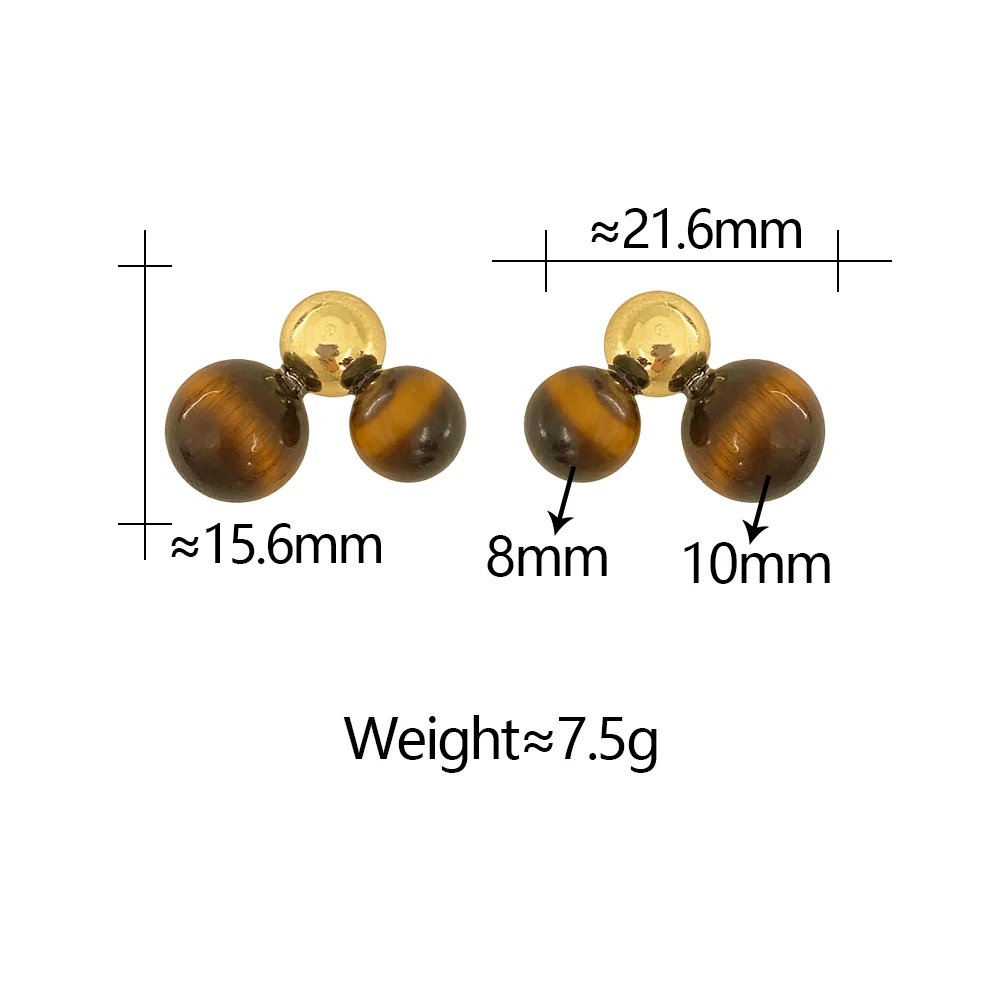 Vershal A-46 Natural Stone Tiger Eyes Luxury Jewelry 18K Gold Plated Geometric Sphere Ball Shape Stud Earrings