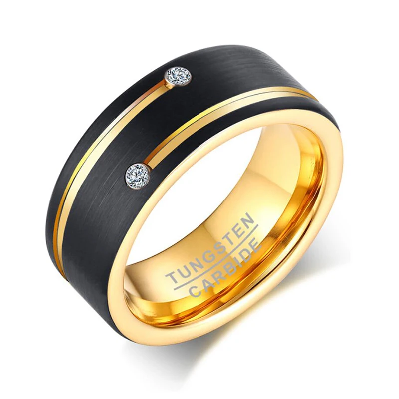 Factory Wholesale Black Gold CZ Diamond Wedding Rings Gents Male Tungsten Carbide Rings Stone