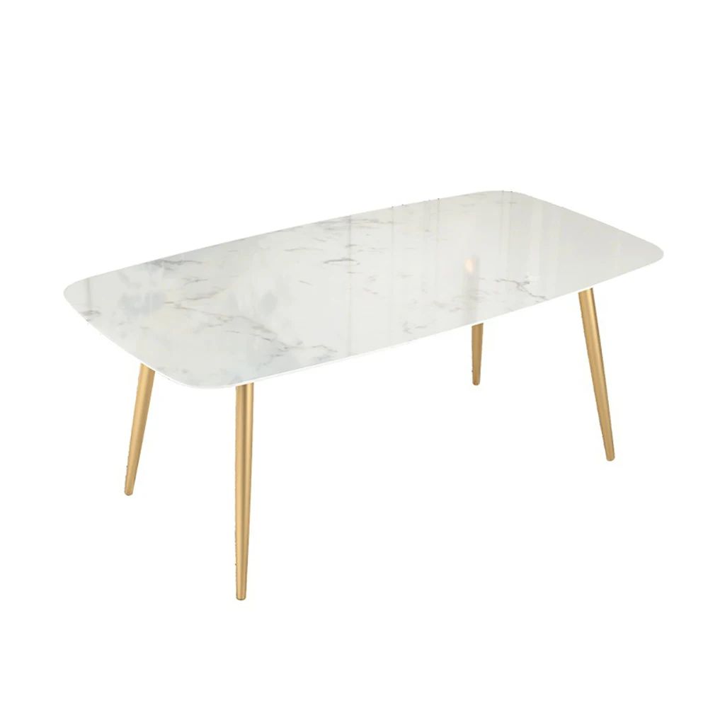 Hot Sale Scandinavian Marble Tables And Chairs Combination Rectangular Dining Table With Orange And Dark Gray Chair