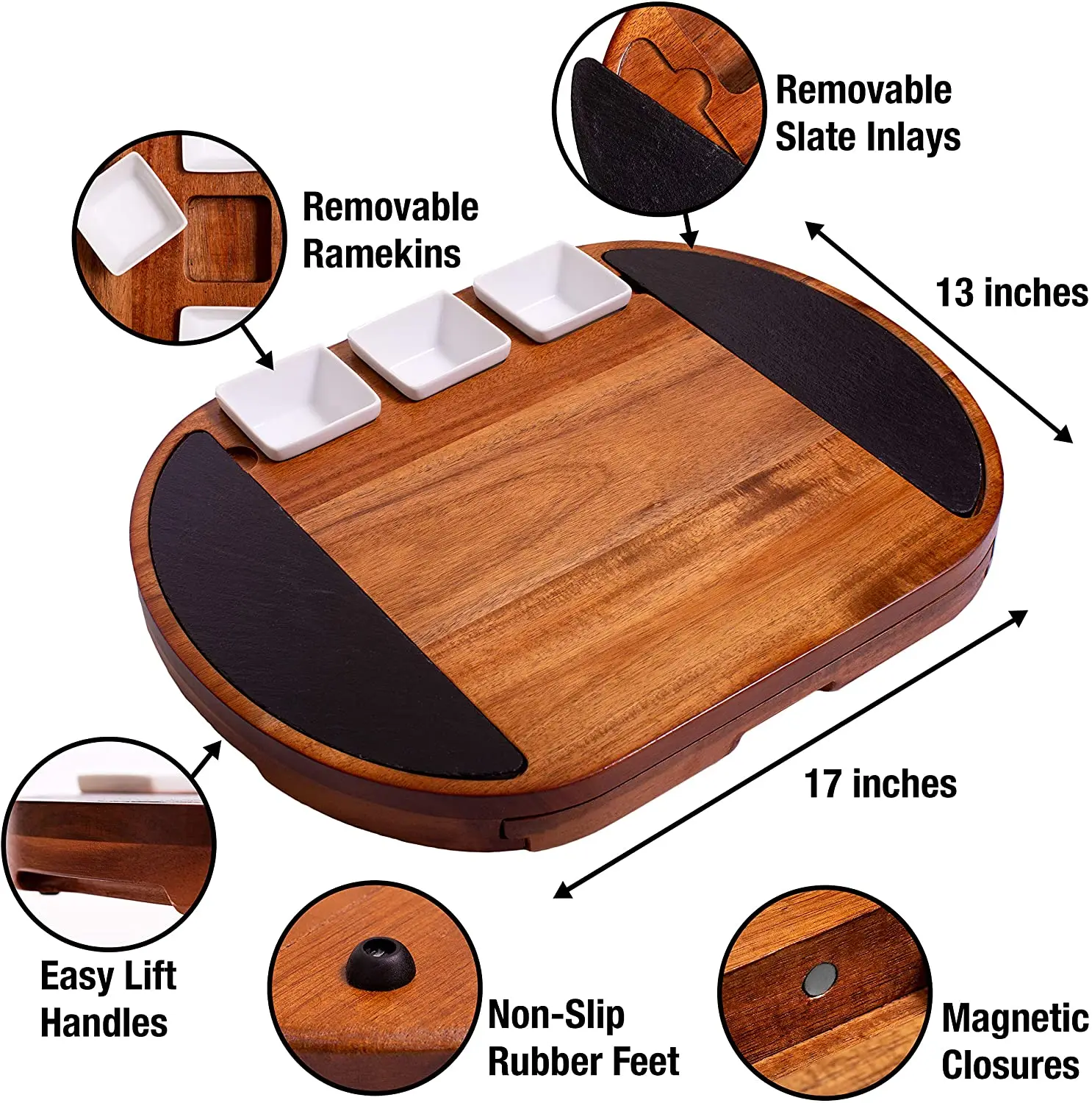 Large Round Charcuterie Board Set-Giftable 20pcs Cheese Board and Knife Set Acacia Wood & Slate Serving Tray