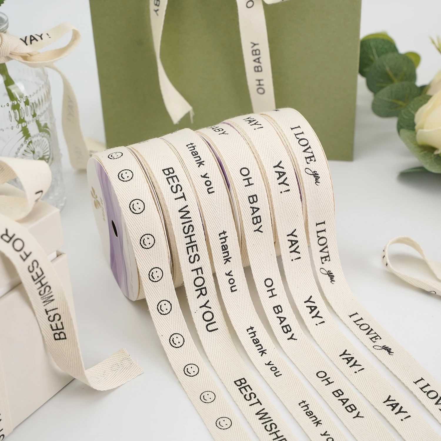 Custom Herringbone Natural Wholesale 1.5cm Herringbone Cotton Ribbon Clothing Flower Gift Ribbon For Packaging