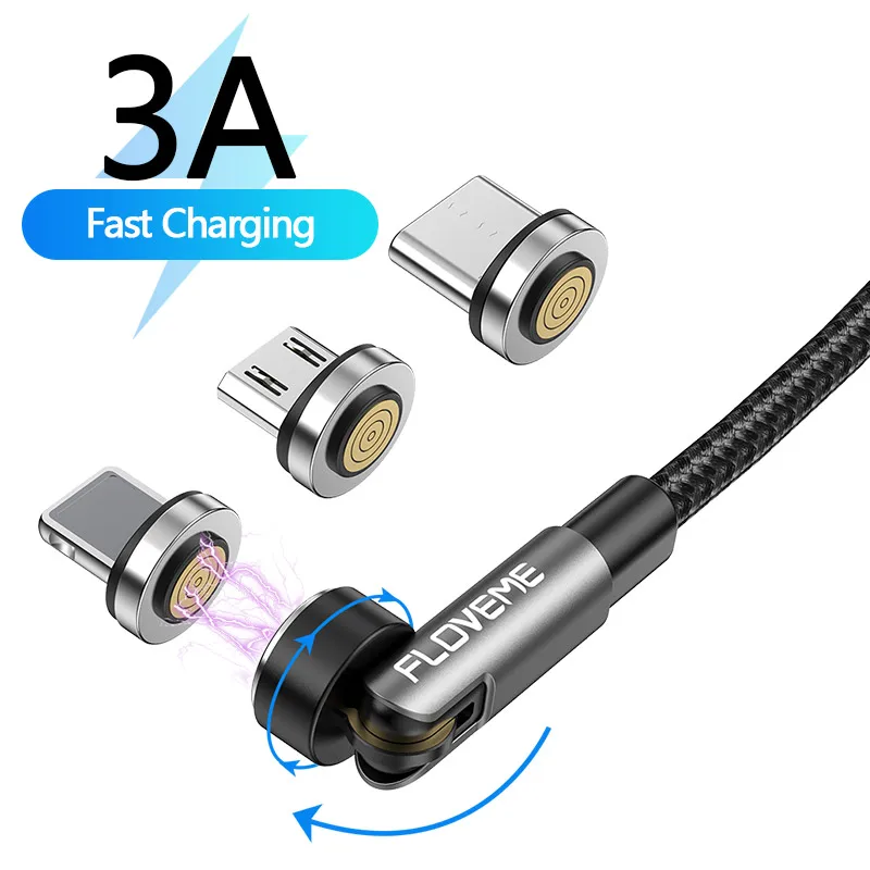 Free Shipping 1 Sample OK Wholesale 540 Rotation Magnet Charging Data Phone Cable Type C Fast Cable Custom Accept