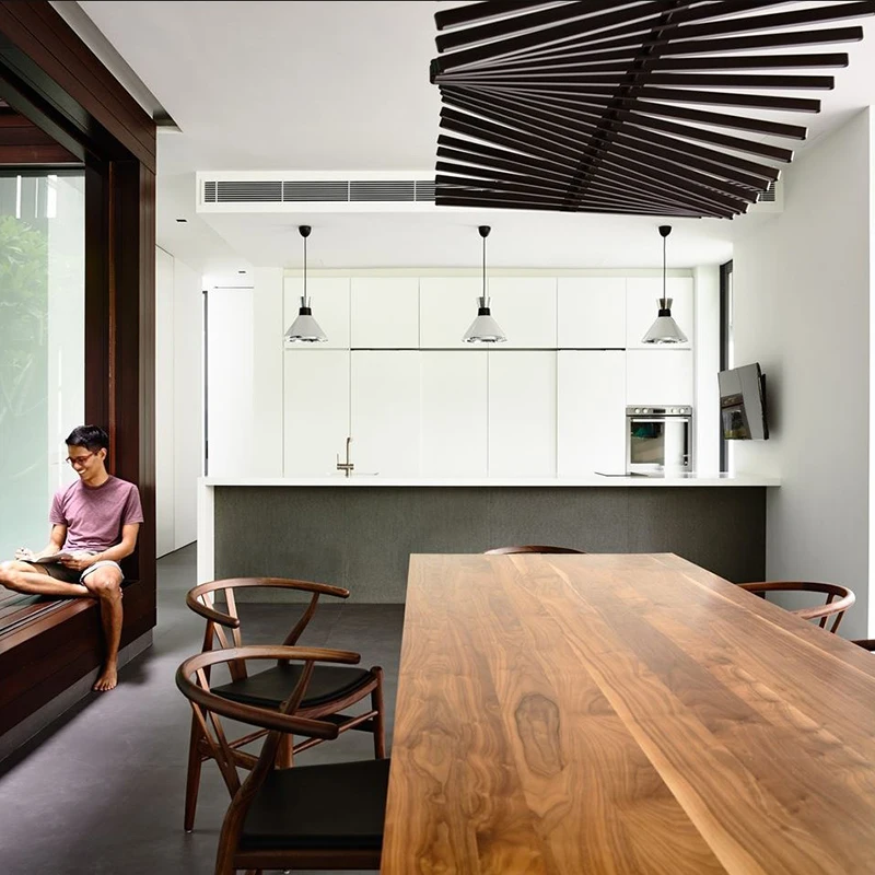 THEN Fishbone lamp Modern rectangular Style livning room black Lighting iron Bar counter chandelier