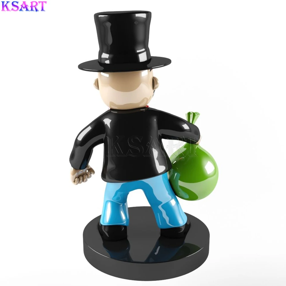 Factory high quality electroplated money bags Monopoly Resin crafts store decorations Alec Monopoly cartoon display