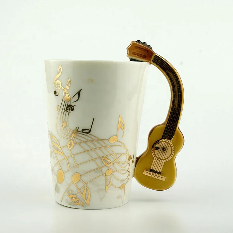 Creative unique design electric guitar musical instrument ceramic coffee mug with funny handle