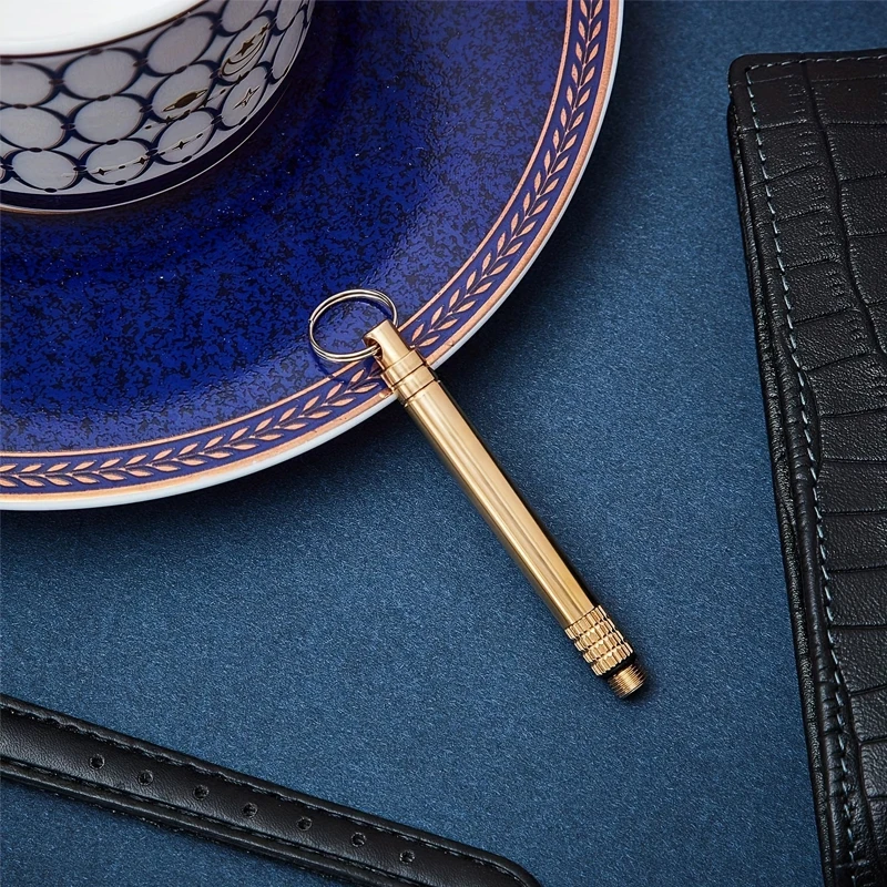 Portable Titanium Toothpicks Pocket Toothpicks Keychain Brass with Metal Toothpick Holder for Outdoor Picnic Camping Accessories