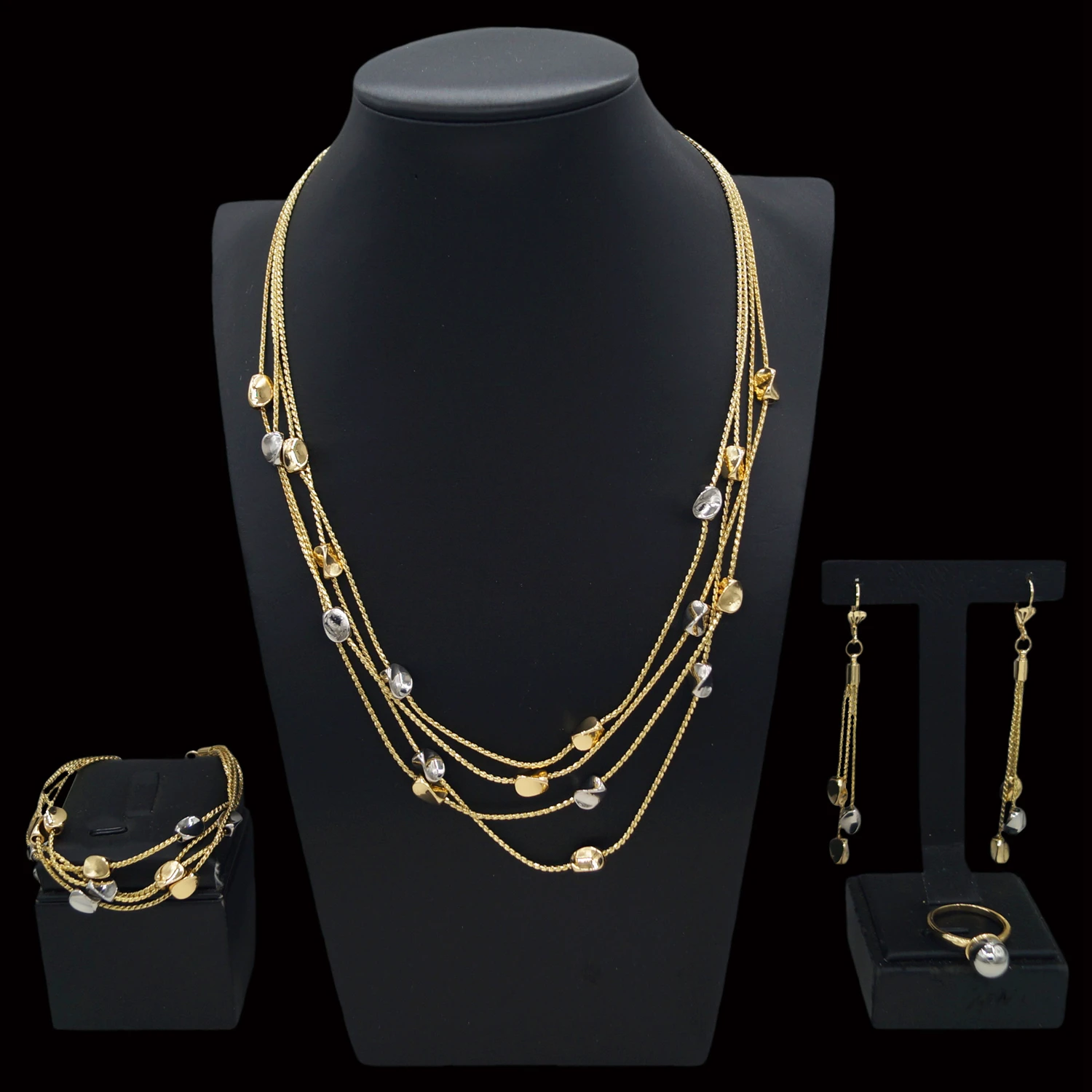 Yulaili Dubai Gold Style Alloy Gold Plated Jewelry Multi-layer Chain Fashion Necklace Earrings Ring Bracelet