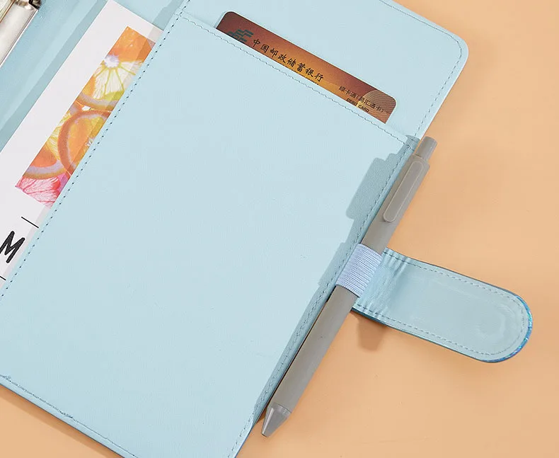 Wholesale A5 A6 laser customized PU Leather hardCover 6 Ring Agenda classeur budget Binder planner notebook with cash envelopes