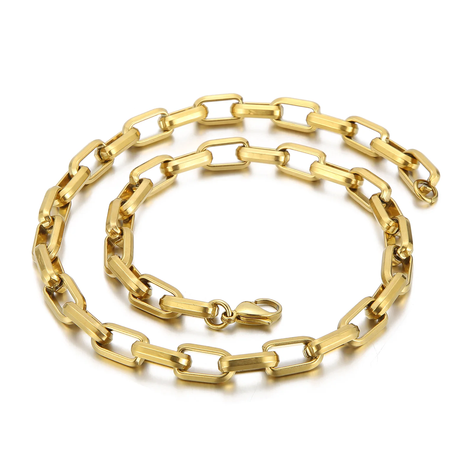 Permanent jewelry 18k gold plated chains handmade baguette necklaces hip hop chunky stainless steel cable link chain necklace