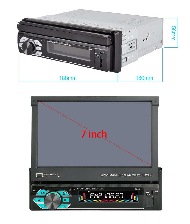 Black 7 Inch Video Player Retractable Car Radio Android Carplay Car Play Screen  Universal Car Dvd Player For G37 Bmw F30 F10