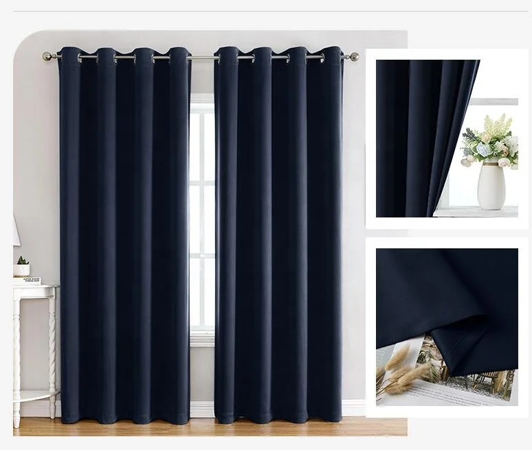 American style Living Room Darkening Solid Color Thick polyester Blackout Window Blinds Blackout Curtains