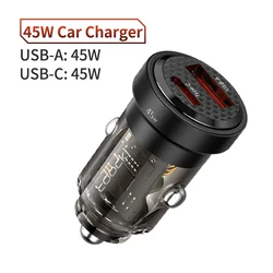 Mini Portable dual ports 30W Car Charger Transparent USB C PD Car Charger Smart Phone Type C Car Charger