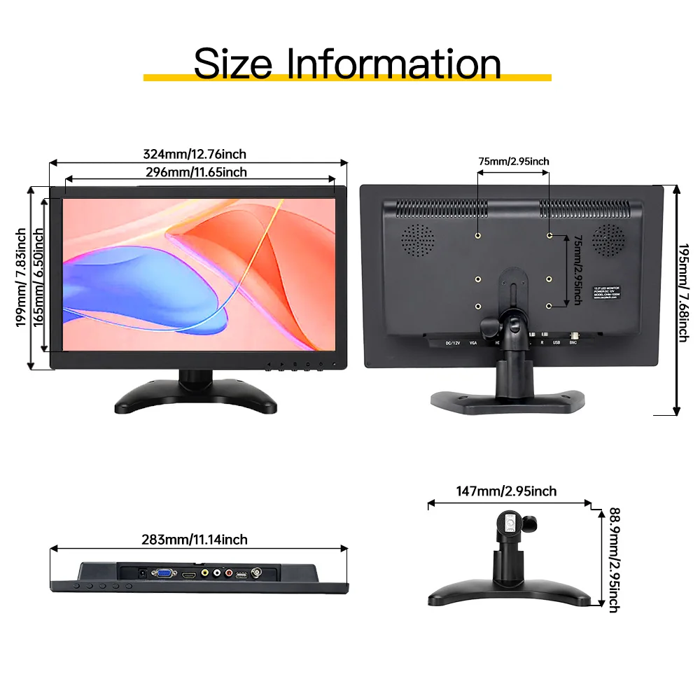 13.3 Inch HD LCD Color Monitor For Car Rear View Cameras New Desktop Speaker Reverse Aid LED Display Alarm Backup Car Rear View