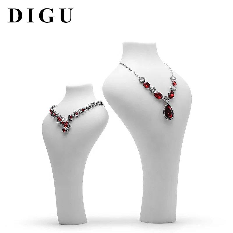 Custom high quality mannequin lacquer resin jewelry display set exhibitor stand props white jewellery necklace bust